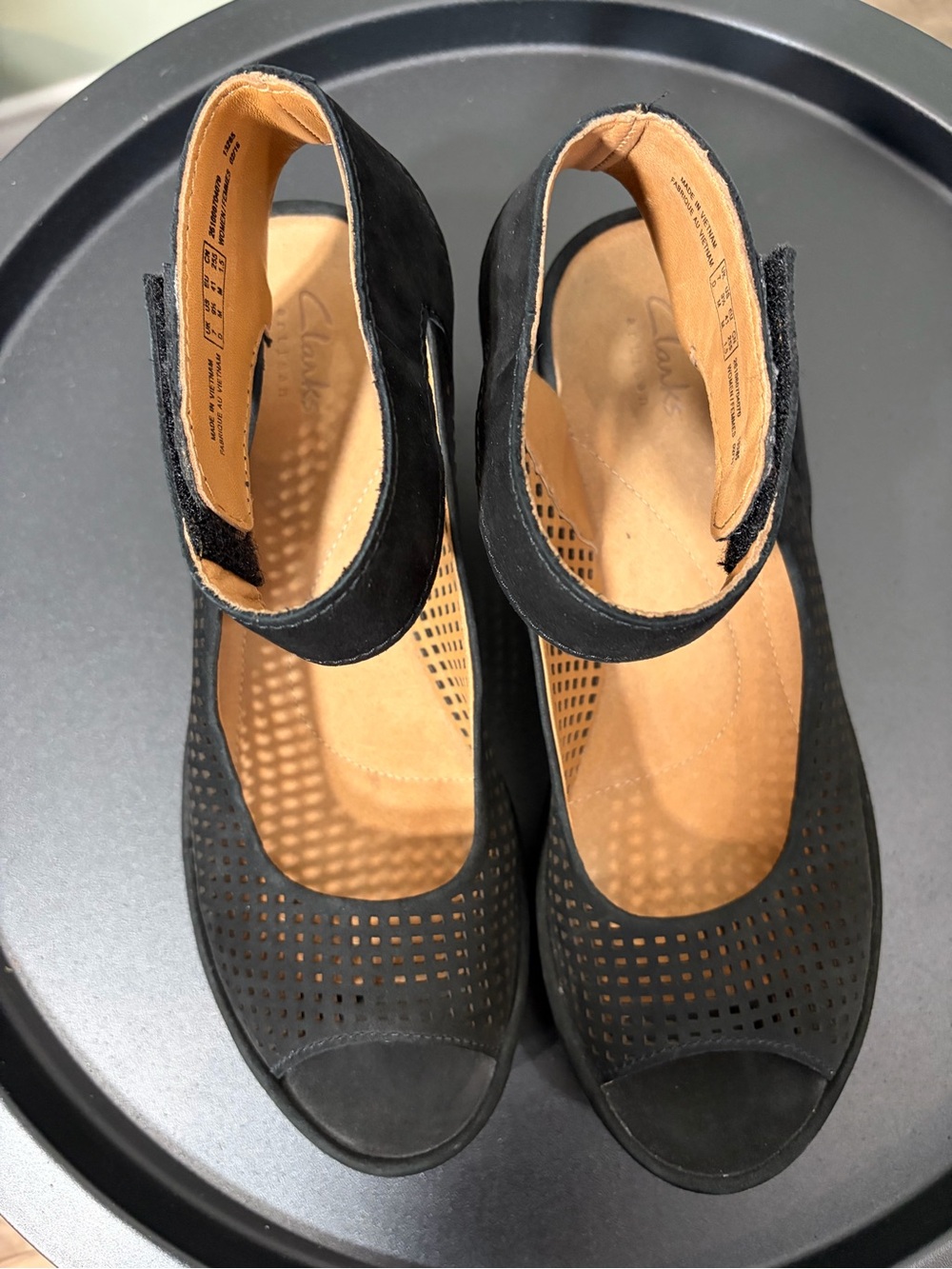 Clarks Artisan Women's Black Perforated Ankle-Strap Flats